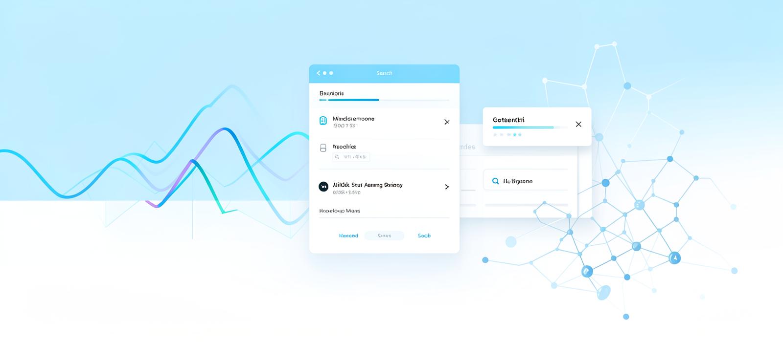 Illustration de courbes de données, interface de recherche et réseau d'intelligence artificielle
